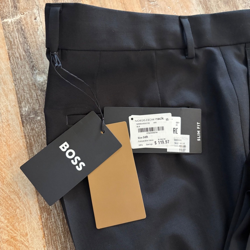 Hugo Boss H-Genius-MM-224 Black Slim Fit Virgin Wool Dress Pants Mens 34R IT 50 - Picture 10 of 16